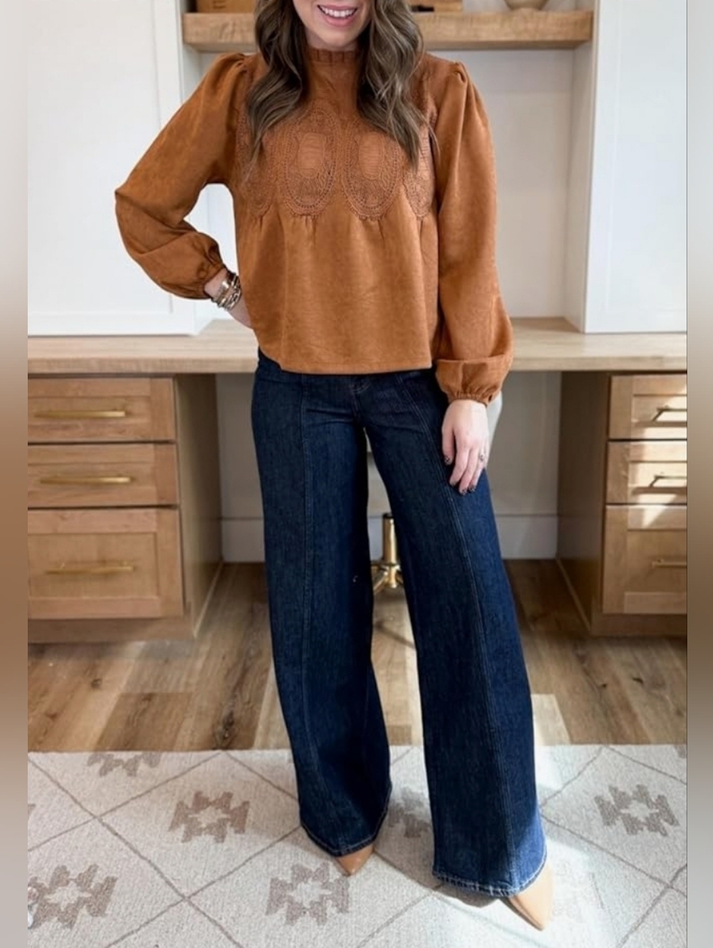 Faux Swade & Lace-yoke Top Lg